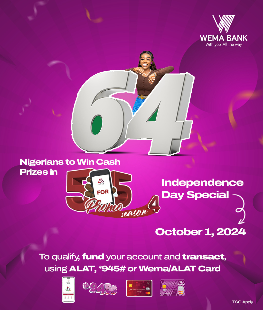 Wema Bank Commemorates Nigeria At 64, Vows To Reward More Customers
