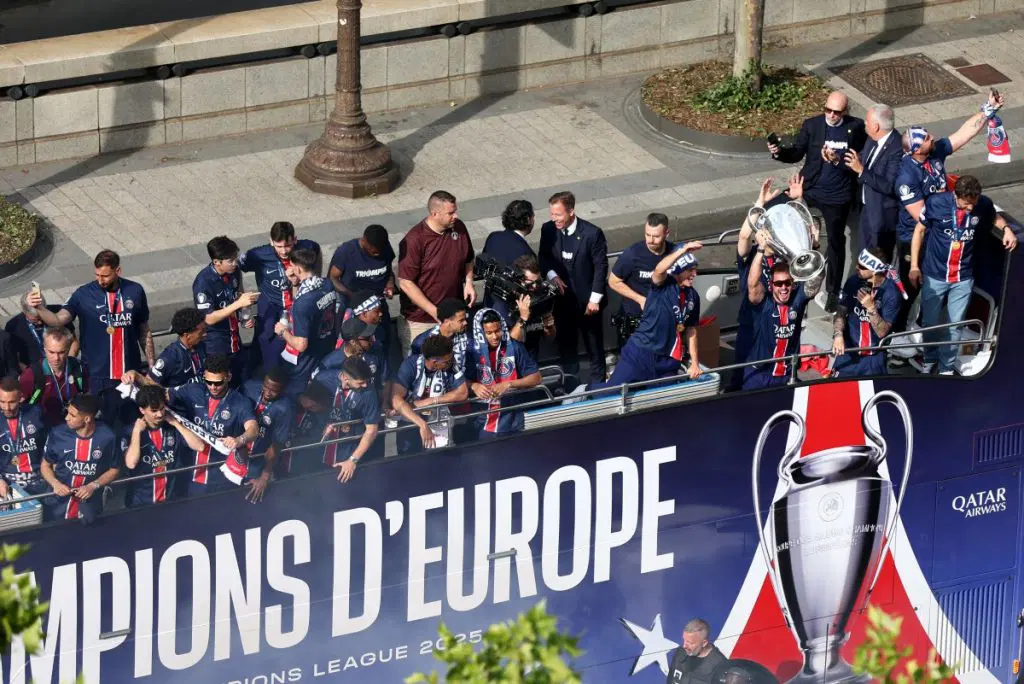 Jubilant PSG Parade Champions League Trophy In Paris