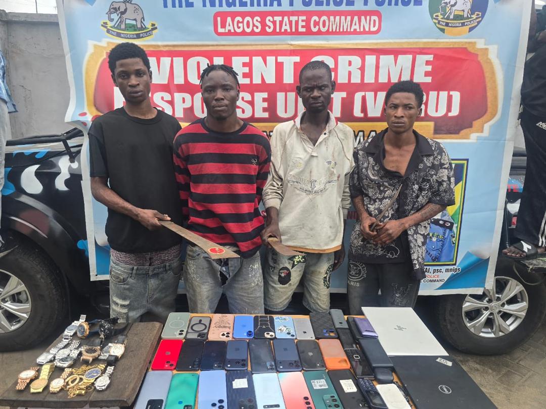 VCRU Arrests Four Suspected Armed Robbers, Recovers 25 Phones, Laptops, Jewellery In Lagos