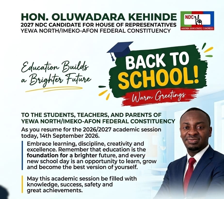 2026/27 Session: Oluwadara Kehinde Calls For Greater Focus On Education In Yewa North, Imeko-Afon